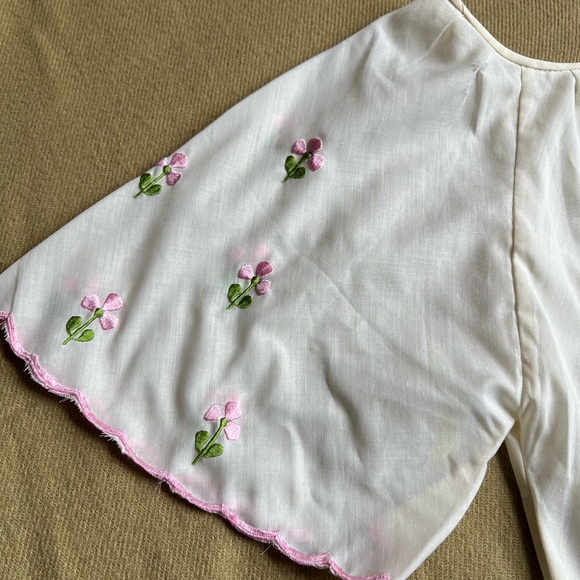 Women’s Vintage Embroidered Top Blouse sheer 60s white- pink - green size M - Picture 4 of 12